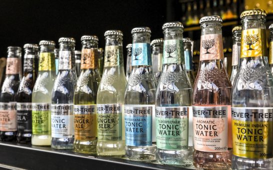 Fever tree bottles on a shelf