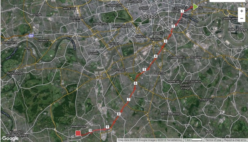 Aldgate to Wimbledon route