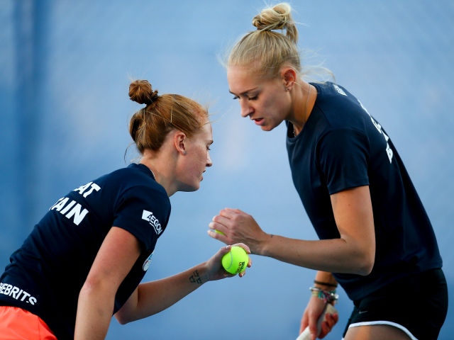 Anna Smith, left, and Jocelyn Rae, in Fed Cup action. Credit LTA