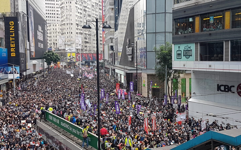 A huge crowd of people in Hong Kong.