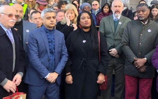 Saqiq Khan and Bell Ribeiro-Addy stand at a vigil in Streatham