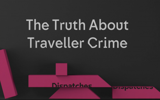 A screen grab of the title page of the Channel 4 documentary saying 'The Truth About Traveller Hate Crime' in white writing on a black background.