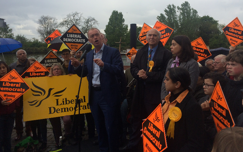 Tim Farron with Vince Cable and Sarah Olney in Surbiton