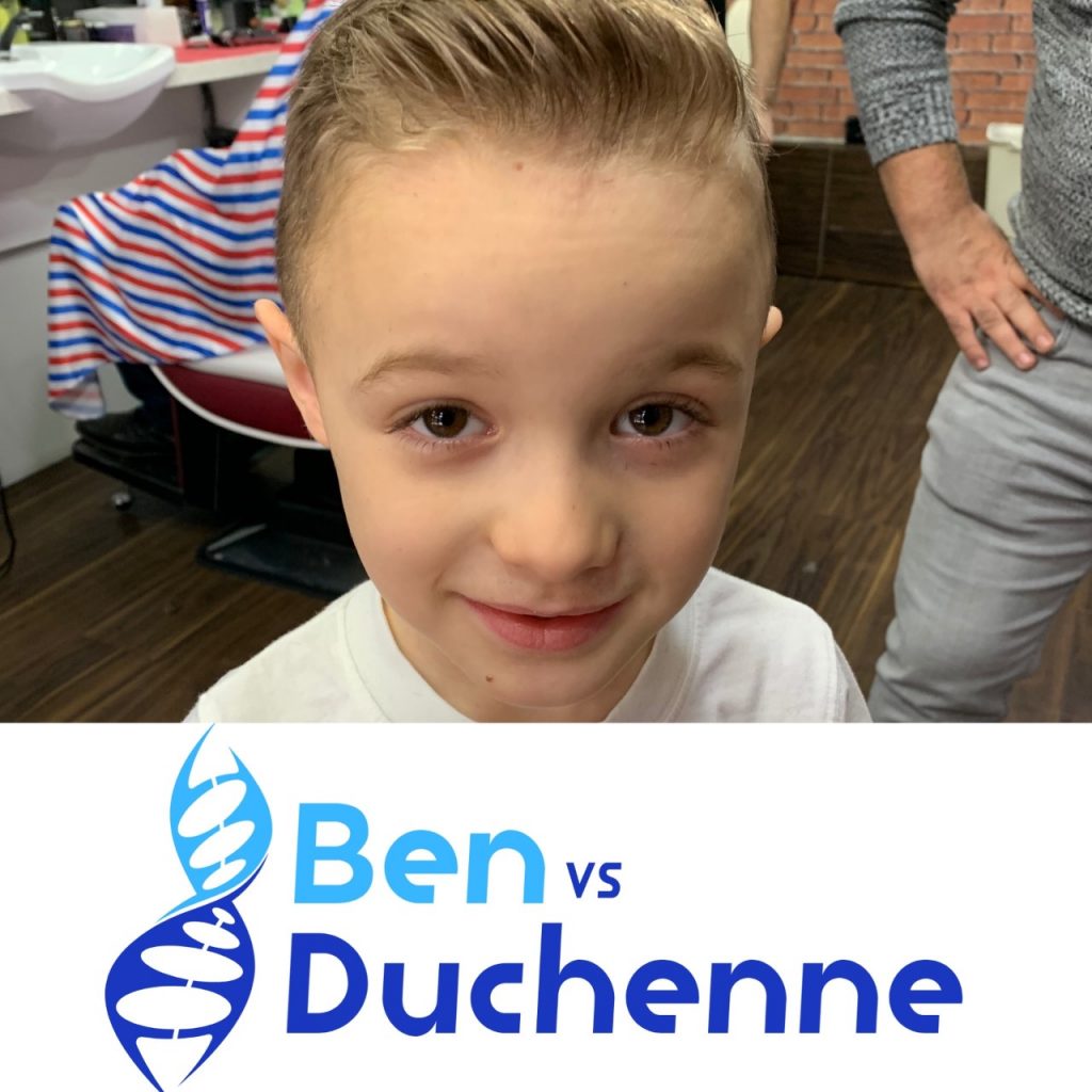 Ben Clarke, 6, with the Ben vs Duchenne charity logo. 