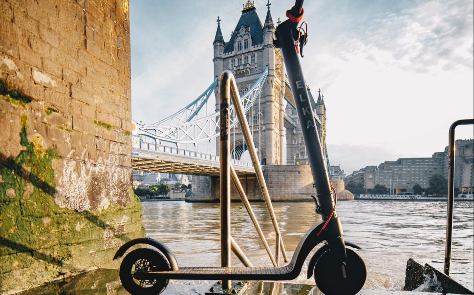 Elka e-scooter at London bridge embankment