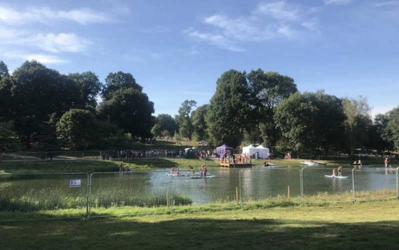 Swimmers enjoy Beckenham Place Park lake as it reopens