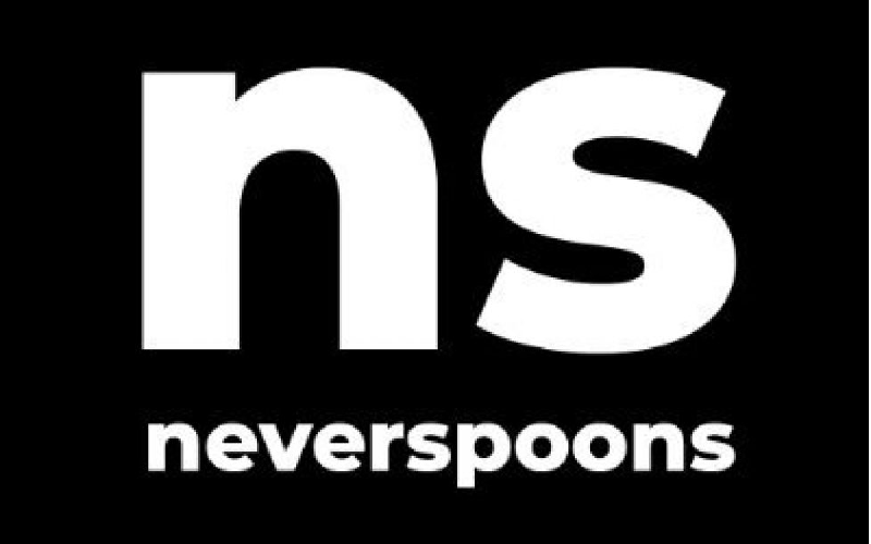 The Neverspoons logo. It is a black square with large white font. On top in large lowercase letters is says n s then underneath in much small writing it says neverspoons.