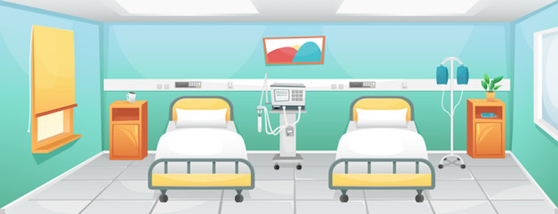 Picture shows two empty hospital beds