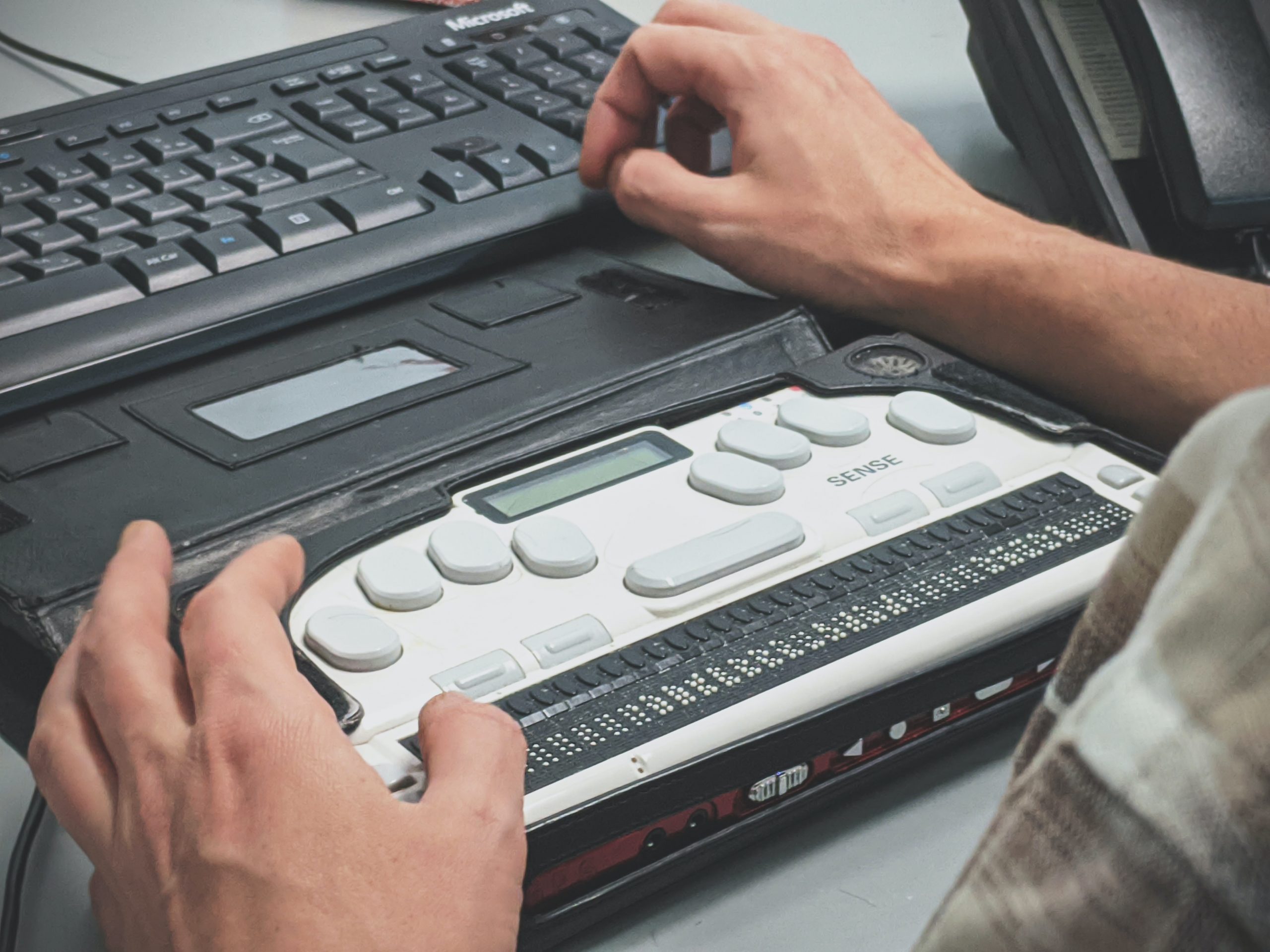 A close up of the braille device Kate Pounds used to do shorthand