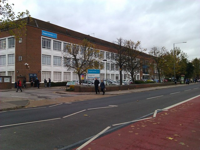 Picture of the front of Kingston University building and sign, in London