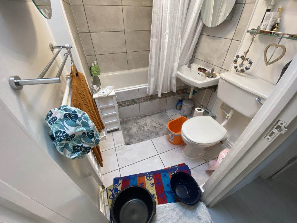 Janet Gayle's bathroom prepared for flooding