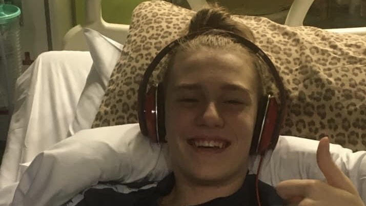 Ben Harvey in hospital after his first round of chemotherapy