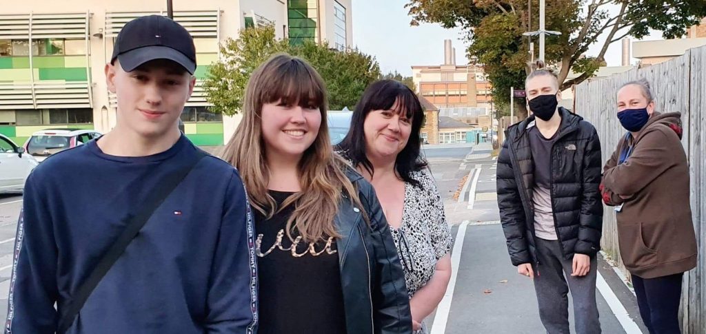 Family friends the Bakers visiting Ben and his Mum at the Royal Marsden Hospital