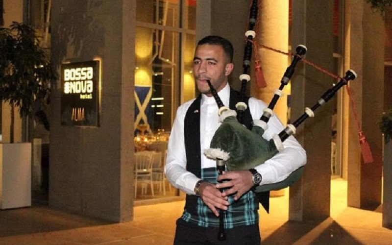 Mustapha Dakhloul playing his bagpipes
