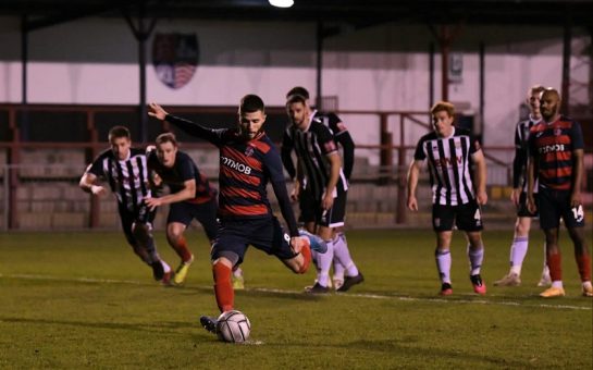 sam deadfield takes the late winning penalty for hampton and richmond