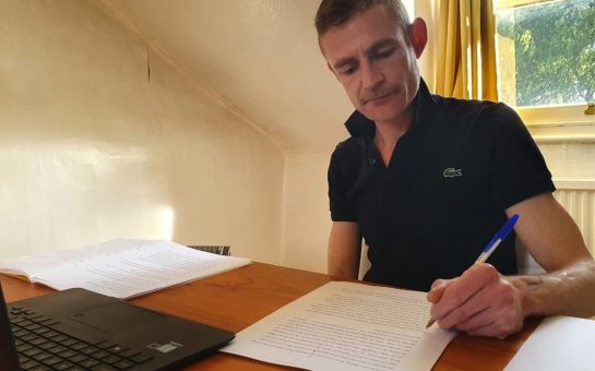 Author Joe working on his novel
