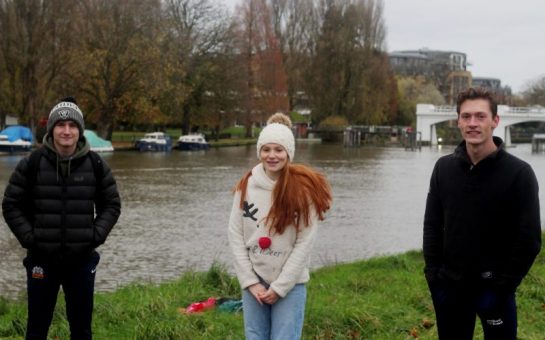 Ioan, Becca and Sam, second-year students from St. George’s, after their first Thames swim in November