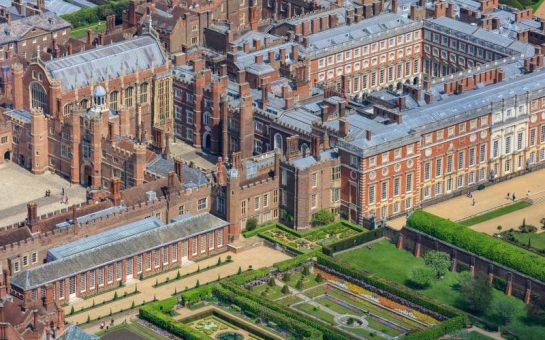 Hampton Court Palace exterior with gardens