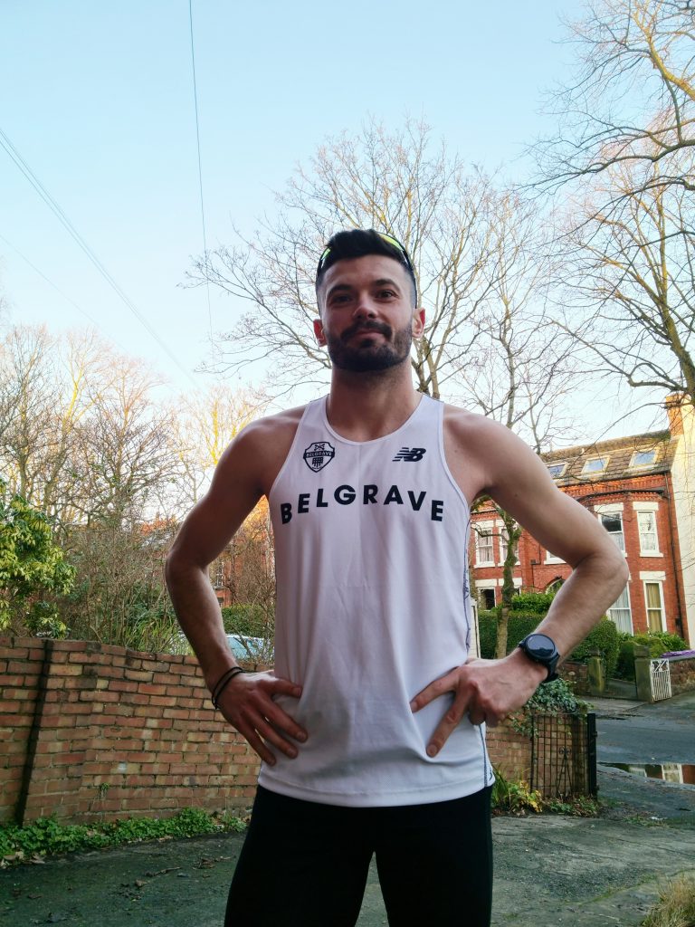 Non-elite triathlete Konstantinos Touse in Belgrave Harriers vest