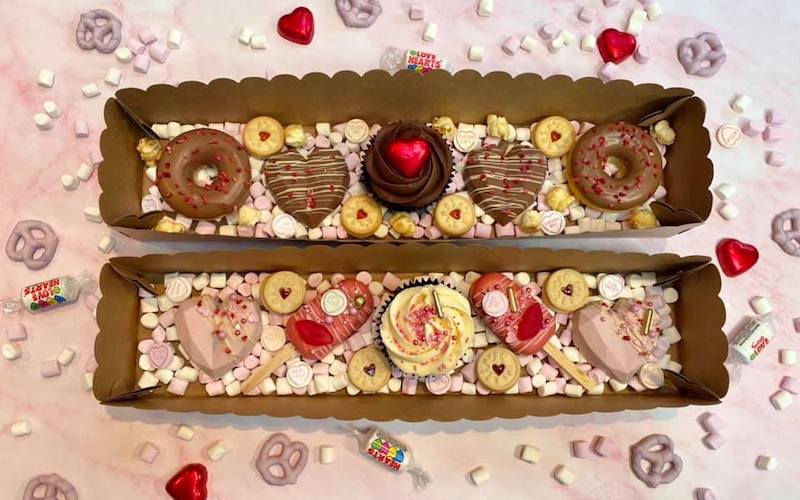 two boxes of valentines inspired baked goods