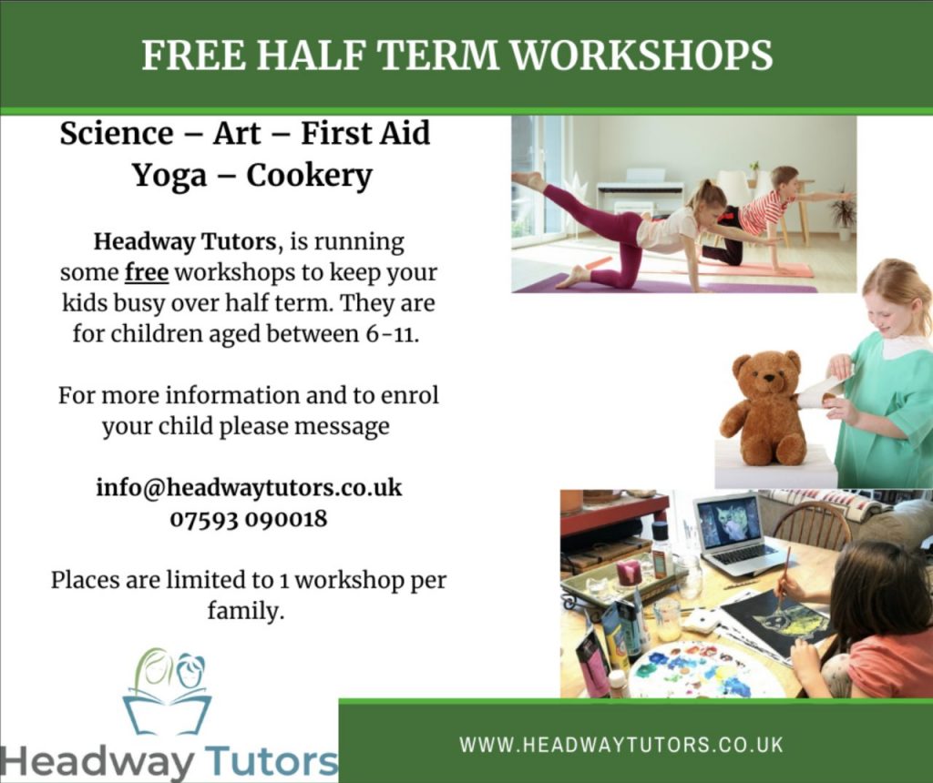 Richmond tutoring company Headway offers their half term workshops by poster