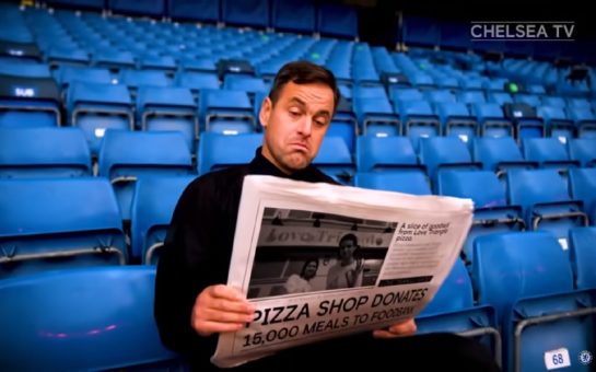 Joe Cole reading the paper as part of Chelsea's Proud of London campaign