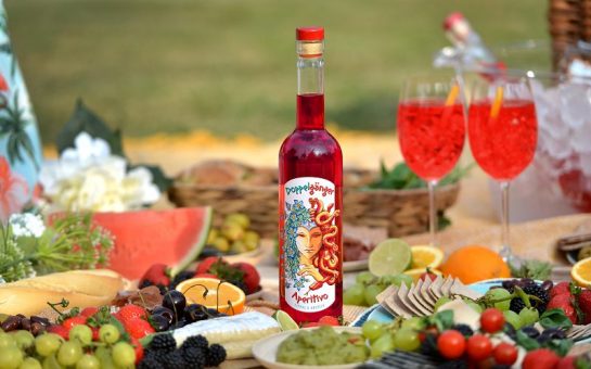 Doghouse Distillery aperetif spirit product shot with food on picnic planket