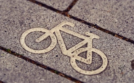 A bicycle symbol painted on a pavement