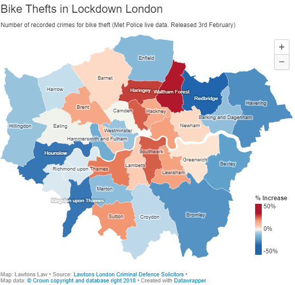 Map of all London boroughs marked in blue or red.