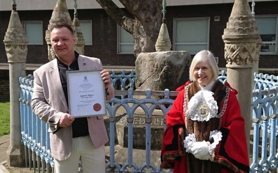 Andrew White, ex-homeless man wins award from the Mayor of Kingston for volunteering over the pandemic.