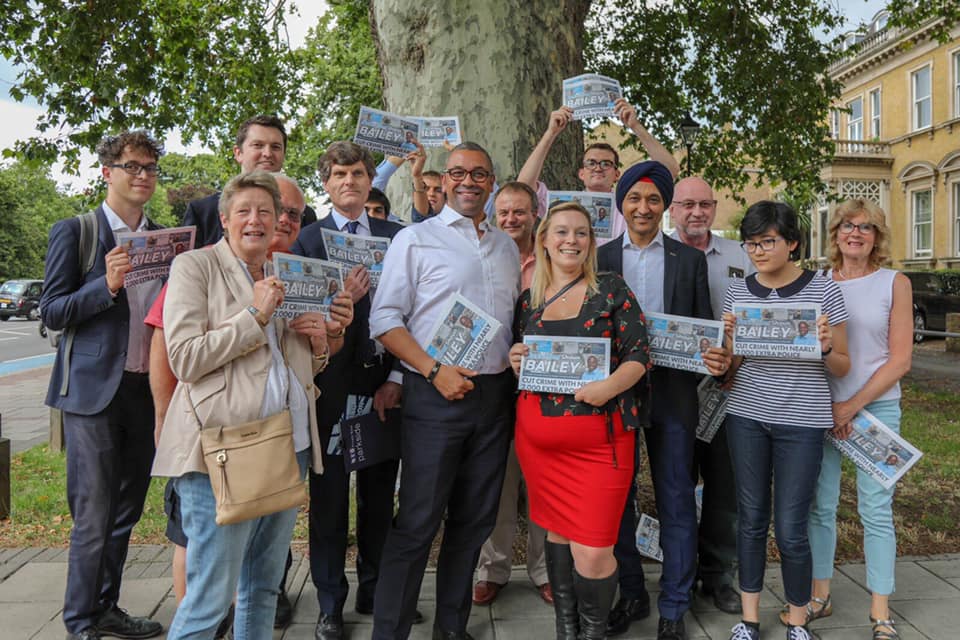 conservative campaigners grouped together for a picture holding flyers promoting mayoral candidate Shaun Bailey