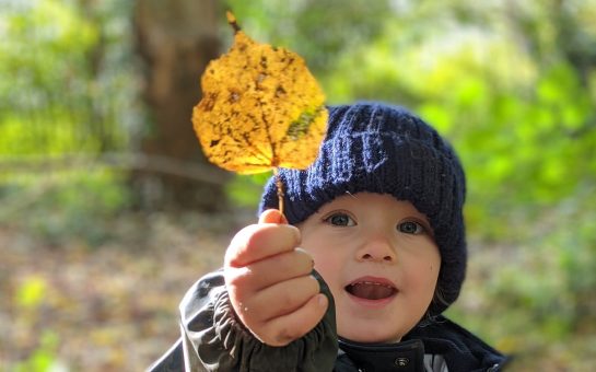 Outdoor Owls Boy with Leaf