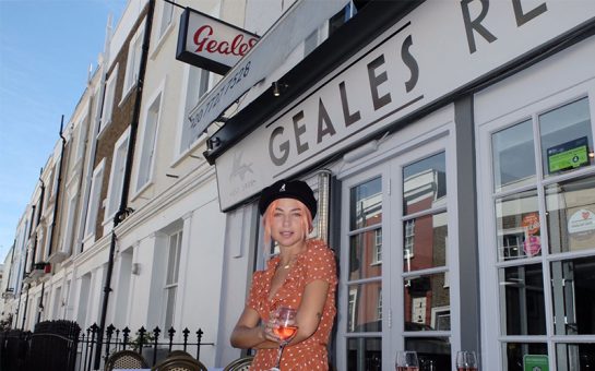 Actress Jessica Woodley standing outside Geales restaurant in Notting Hill
