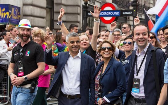 sadiq khan looking ecstatic outside a tube station