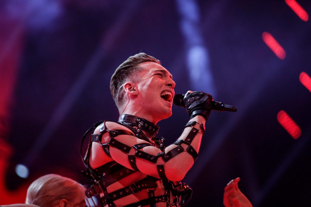 Matthías Haraldsson performing at Eurovision
