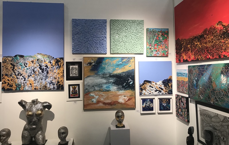Colourful oil paintings and sculptures at the Affordable Art Fair Battersea