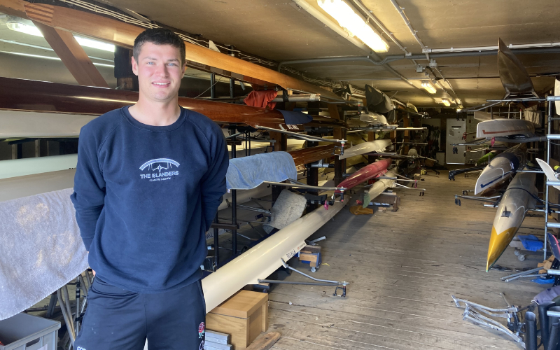 Twickenham rower Callum Dixon in the club's boathouse