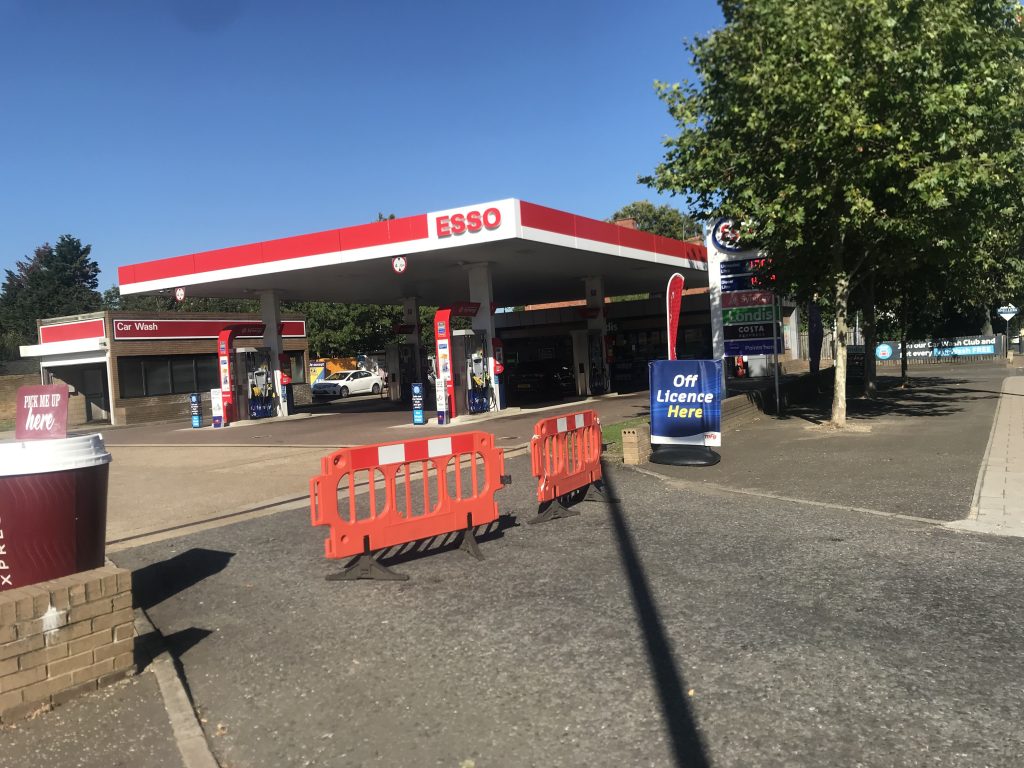 Esso station in Twickenham, South West London, blocked off, not just BP stations