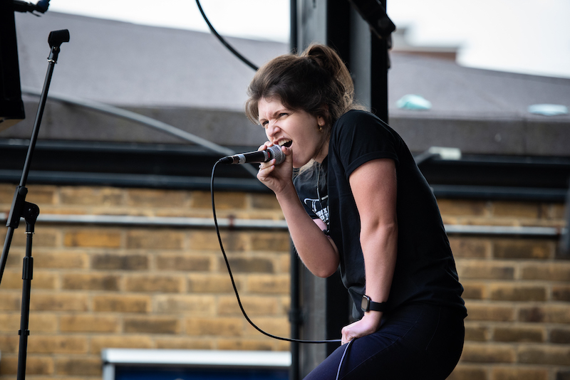 Kate Donnachie beatboxing on stage