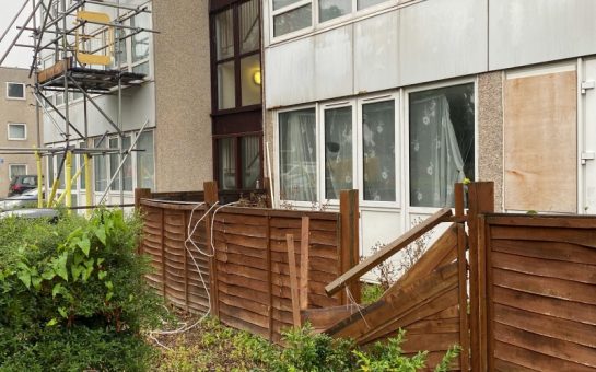 Residents are facing squalid housing with damaged fronts, scaffolding, broken fences and a missing window