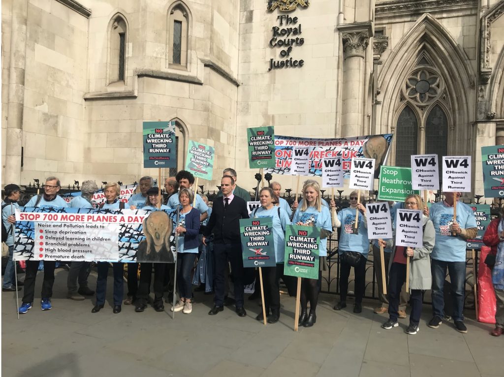 Anti-third runway campaigners outside the Royal Courts of Justice