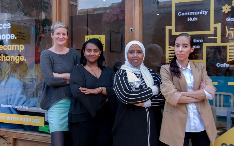 Four of the women behind the project stood in front of Canvas cafe
