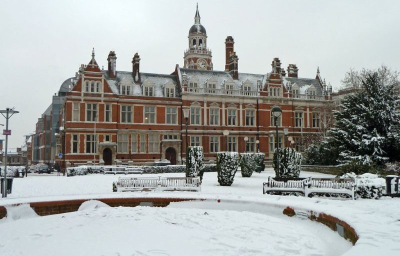 Croydon Town Hall in the snow