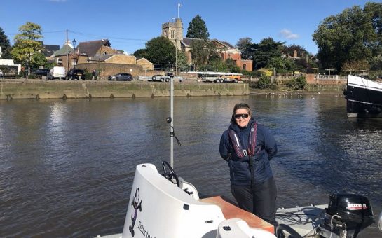 GB Coach Helen Brown on a boat off Eel Pie Island