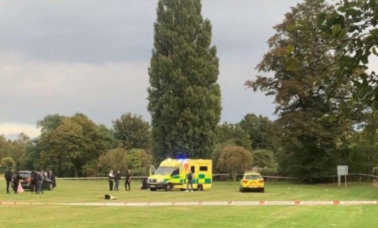 A police car and ambulance at Craneford Way Playing Fields