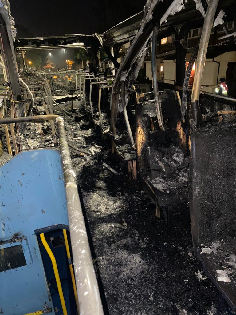 damage to bus after arson in croydon
