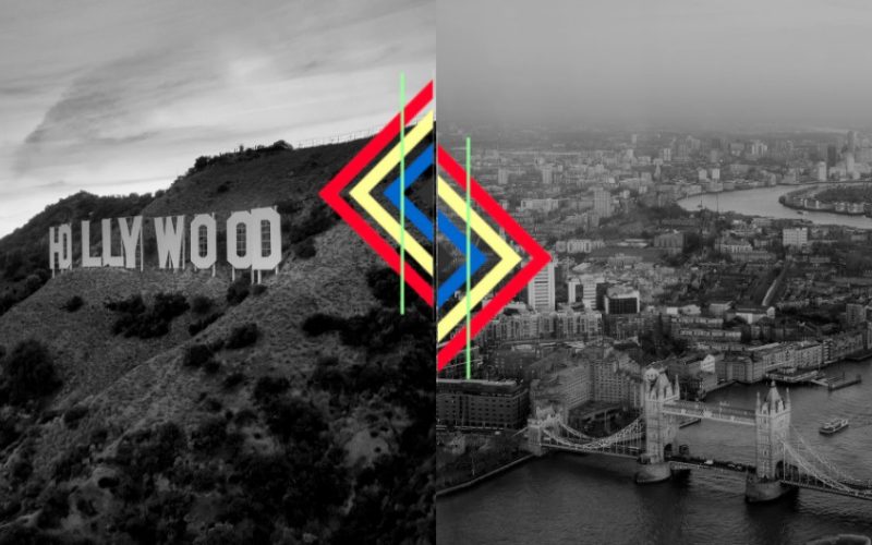 Photos of Hollywood and London side by side with creative corridor logo in the middle, the project helped underrepresented writers