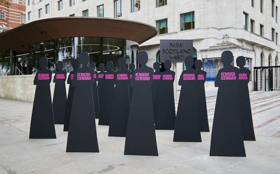 Silhouettes representing women outside New Scotland Yard