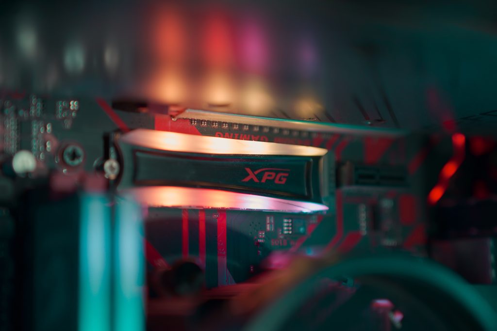An XPG gaming SSD in a motherboard