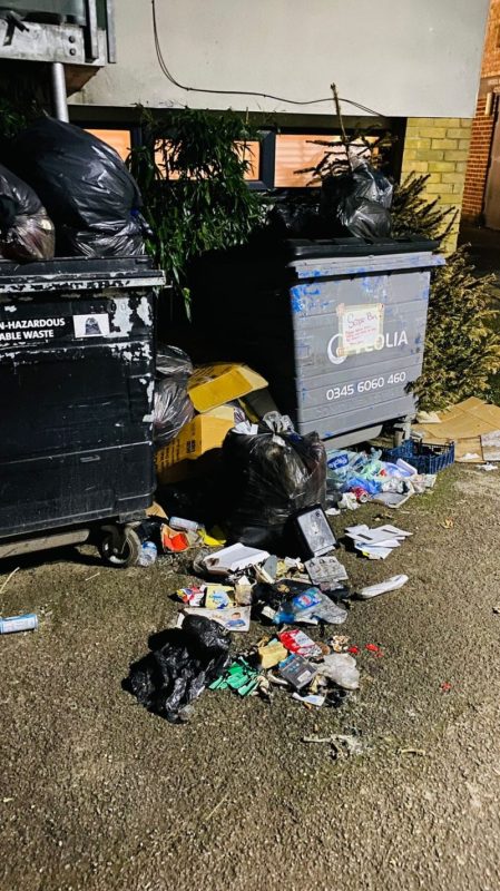 Overflowing bins by the residents houses